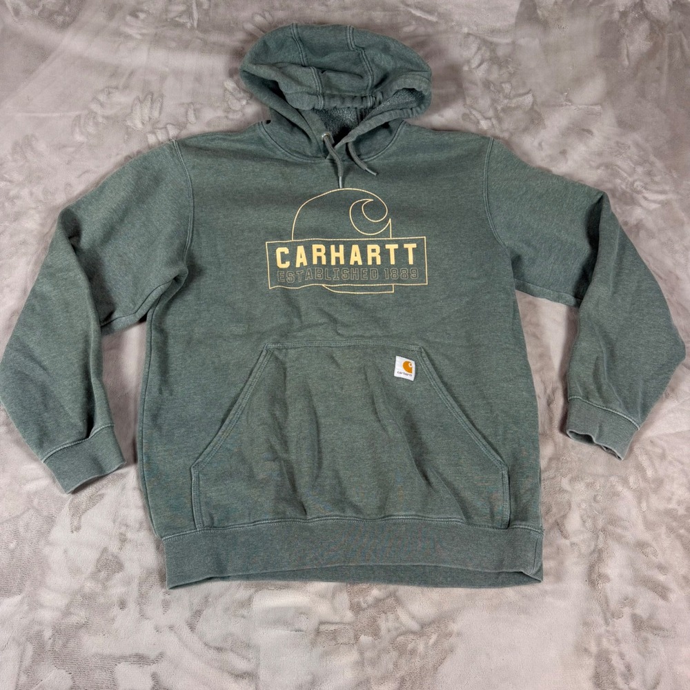 Carhartt Mens Loose Fit Graphic Hoodie Sage Green Established 1889 Medium